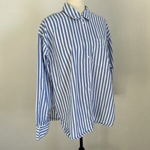J.CREW Etienne Oversized Shirt Blue/white Striped Cotton Poplin Top Coastal Sz L